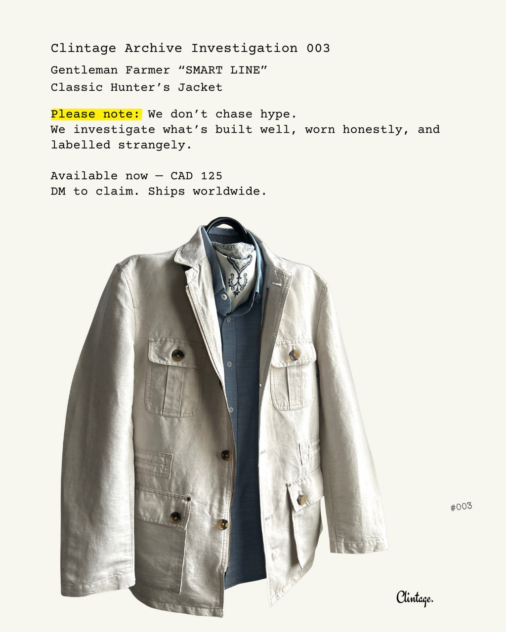 Gentleman Farmer “Smart Line” Hunting Jacket – Archive 003